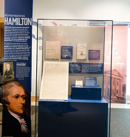 Photo of a document on display in the Hamilton exhibit